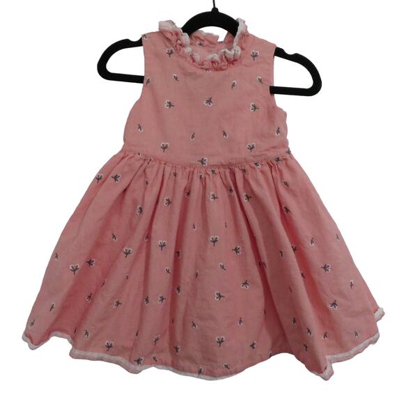 Little Daisy Kids Sz 12-18M Pink Dress Floral Embroidered Print Sleeveless - Picture 1 of 7